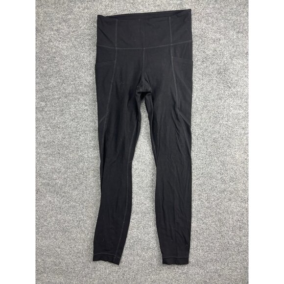 Athleta Leggings Womens Small Black High Rise Side Pocket Yoga Workout Nylon - Picture 1 of 8